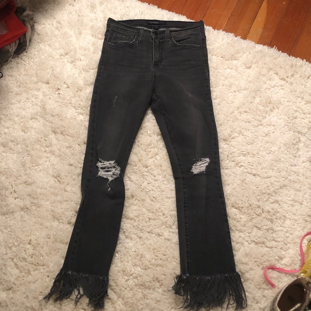 Flying Monkey dark gray ripped and fringe jeans